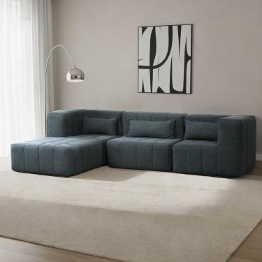 Imagem de Sofá Modular 3 Lugares com Puff Easybox Cabecasa Madeiraoriginals Cotelê Verde Escuro