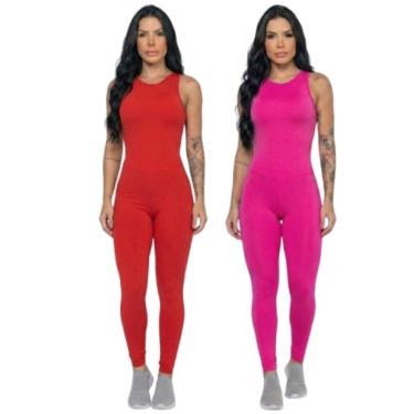 Imagem de KIT 2 Macacão Fitness Liso Serra e Mar Modas Sem Bojo Suplex Academia Treino Feminina Musculação-Feminino