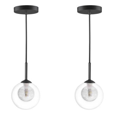 Imagem de Pendente Moderno Cupula Dupla Vidro Aluminio Preto Alu53 2un