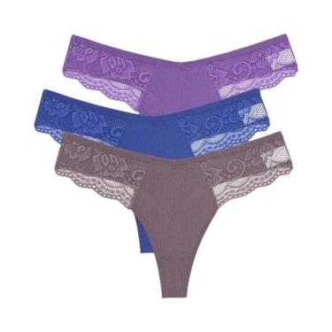 Imagem de Conjunto De 3 Calcinhas G-string De Algodão Com Renda Para Mulheres S-