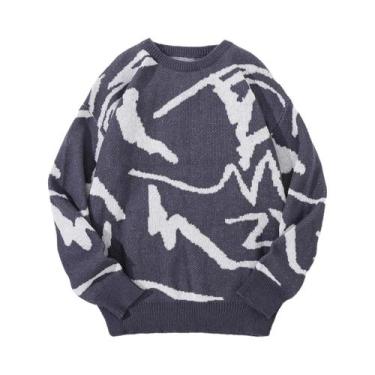 Imagem de Suéter Masculino Casual Com Estampa Graffiti, Gola Redonda, Cores Cont