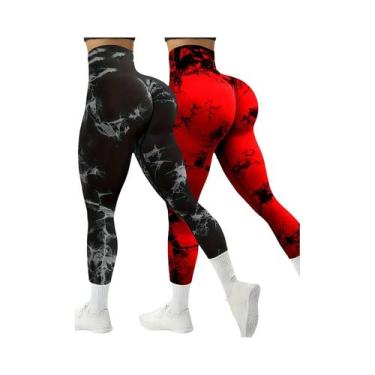 Imagem de Calças De Yoga Sem Costura Tie Dye De Cintura Alta Para Mulheres, Legg