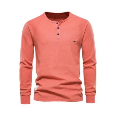 Imagem de Camiseta Masculina De Manga Longa Waffle Henley Respirável Básica De C