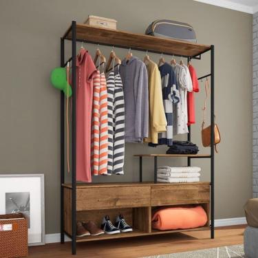 Imagem de Guarda Roupa Closet Solteiro Barcelona Sem Portas 2 Gavetas MDP Preto Demolição Artefam...