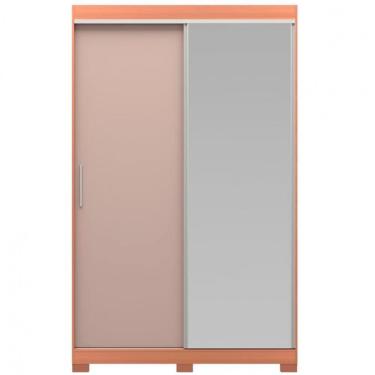 Imagem de Guarda Roupa Solteiro America 2 Portas de Correr 2 Gavetas MDP com Espelho Avelã Bartira Móveis