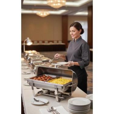 Imagem de Rechaud Inox Retangular 2 Cubas 11L c/ Fogareiro Buffet Prof - Congrat