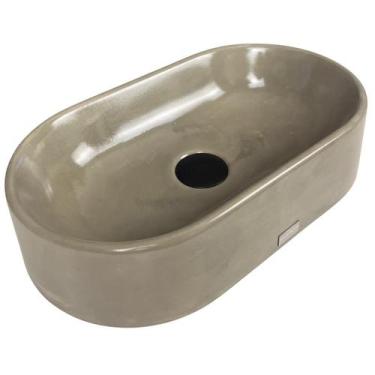 Imagem de Cuba Cinza Banheiro Oval Apoio Lavabo Concreto Sobrepor Brilhante Pia 