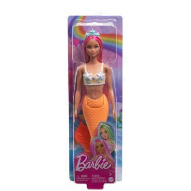 Imagem de Boneca Barbie Sereia Cauda Laranja Cabelo Rosa Mattel
