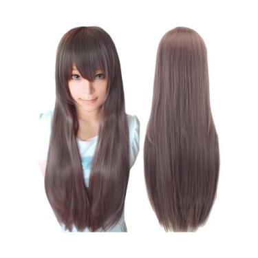 Imagem de Peruca Sintética Lisa De 80cm Para Cosplay, Branca, Roxa, Verde, Prata