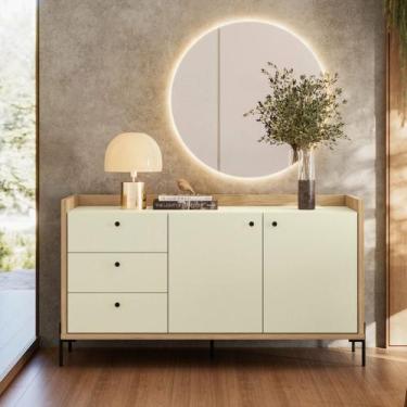 Imagem de Aparador Buffet para Sala de Jantar 136cm 2 Portas 3 Gavetas Pés em Aç