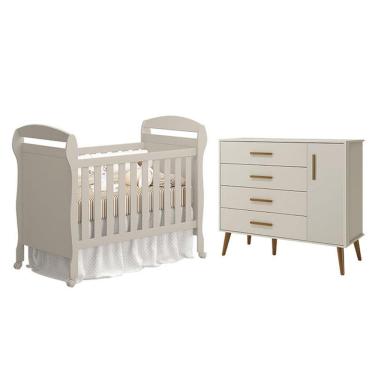 Imagem de Berço Americano Danny E Cômoda Com Porta Isis Areia Acetinado - Reller