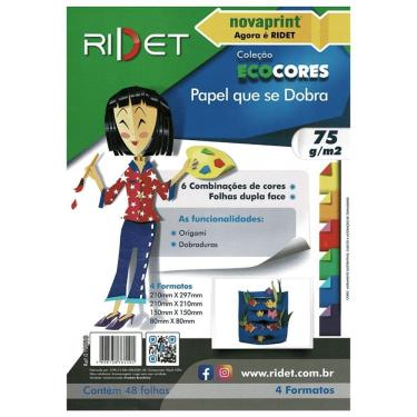 Imagem de Bloco de Papel para Dobradura Eco Cores 48 Folhas Dupla Face 75G 4 Formatos 210X297MM a 80X80MM Escolar