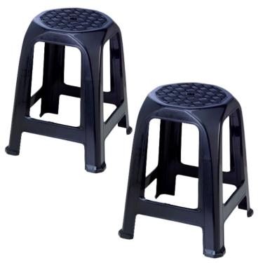 Imagem de Kit 2 Banquetas Plásticas Baixas Assento Plástico 46 Cm Preto Plasnorthon