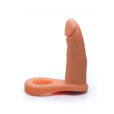 Imagem de Anel Peniano Anel Companheiro DP com Vibro em PVC Atóxico e Flexível 11x2,5 cm Bege para Simular Dupla Penetração