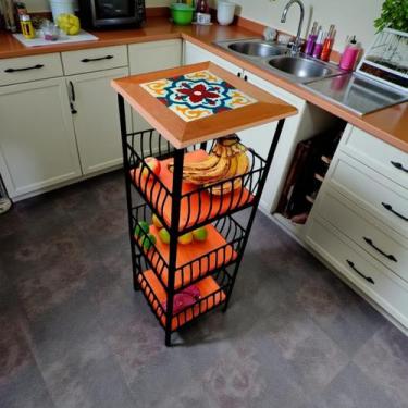 Imagem de Fruteira Rústica de Ferro e Madeira 3 Andares Decorativos s02 - Estilo