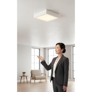 Imagem de Plafon Teto Quadrado Branco Aço Vidro 20x20 E27 2 Lâmpadas - Congratul