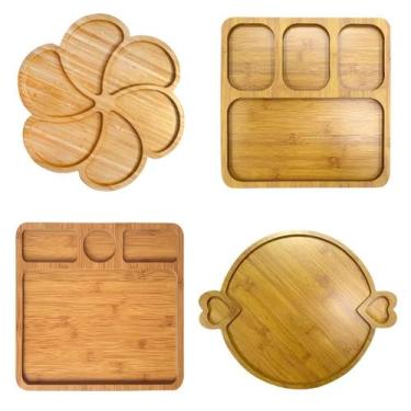 Imagem de Kit 4 Petisqueiras Bambu E Mdf Gamelas Tábuas 17 Divisórias - Kadê