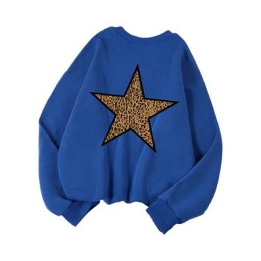 Imagem de Moletom Feminino Solto Com Gola Redonda, Estampa De Estrela Em Imitaçã