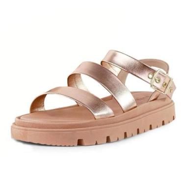 Imagem de Sandália Feminina Flatform Conforto Metalizada Casual Moleca, Ouro ros