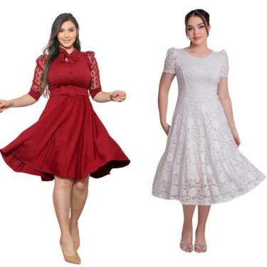 Imagem de Kit 2 Pçs Vestidos Feminino Moda Evangélica Godê Social Natal  - Unive