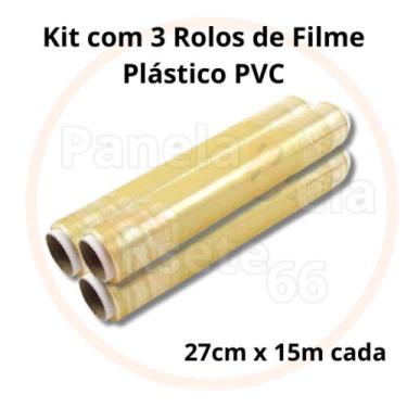 Imagem de Kit com 3 Rolos de Plástico Filme PVC 27cm x 15m - sem marca