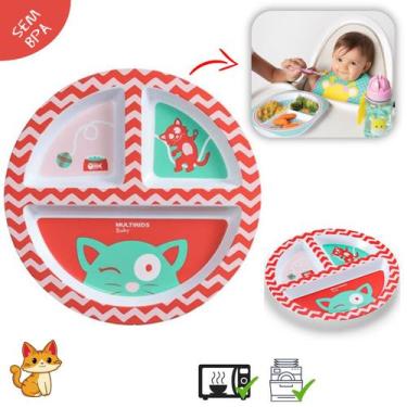 Imagem de Prato Pratinho Raso Infantil Com 3 Divisórias Divertido - MultiKids, V
