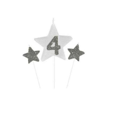 Imagem de Vela de Aniversário New Star Prata - Número 4 - Curifest