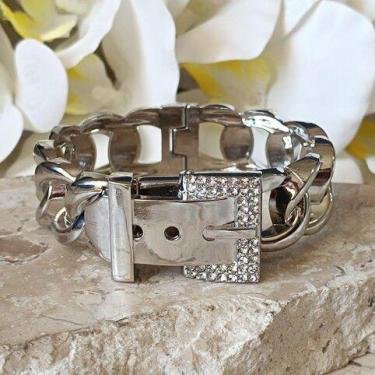 Imagem de Bracelete Fivela Microcravejado Zircônia Cristal Banhado Prata - izagi