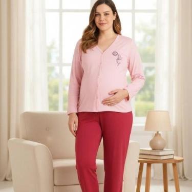 Imagem de Pijama Feminino Para Amamentação e Gestante Izitex, G, Rosa