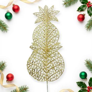 Imagem de Ramos Natalinos Decorativos Galhos Arranjo Enfeite para Árvores Guirlandas e Mesas Dourado 50cm Kit 10 Peças
