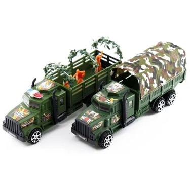 Imagem de Carrinho Caminhão de Brinquedo a Fricção Militar Camuflado Kit 2 Unidades Plástico Abs 26cm