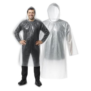 Imagem de Capa De Chuva Descartável Impermeável Transparente Com Capuz - Transpa