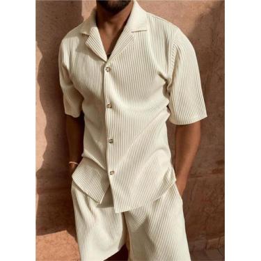 Imagem de Terno de Veludo Casual - Camisa de Manga Curta e Shorts para Praia (Pr