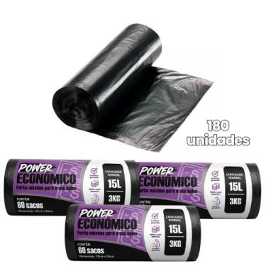 Imagem de Saco De Lixo Preto 15 Litros Econômico - Power, 180 Unidades