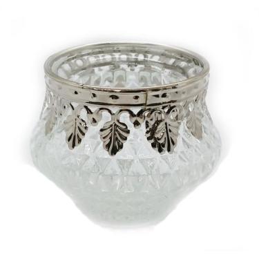 Imagem de Castiçal Porta Velas Medieval em Vidro Vintage Prata 6cm - Flash