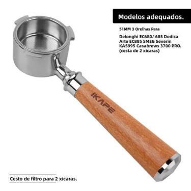 Imagem de Portafilter Sem Fundo Com Cabo De Madeira Para Delonghi, Barsetto, Ber