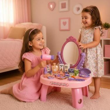 Imagem de Penteadeira com Espelho Infantil 30 Peças Rosa Brinquedo Resistente e 