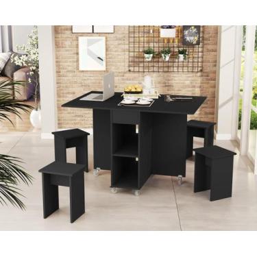 Imagem de Mesa Dobrável 120 Cozinha Jantar Vira Aparador + Bancos Jady - Anyben,