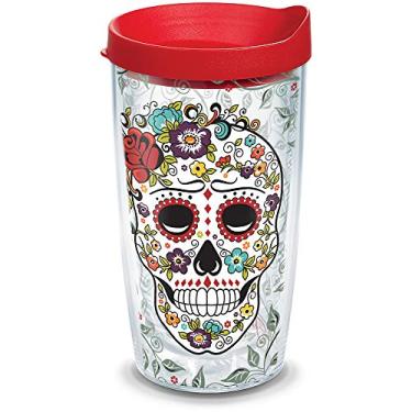 Imagem de Tervis Made in USA Copo isolado Fiesta de parede dupla mantém as bebidas frias e quentes, 473 ml, crânio e flores