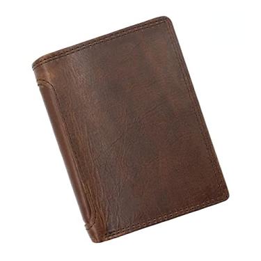 Imagem de HAOMAO Carteiras curtas de couro legítimo para homens - Carteira fina com bloqueio de RFID com bolso para moedas, chocolate