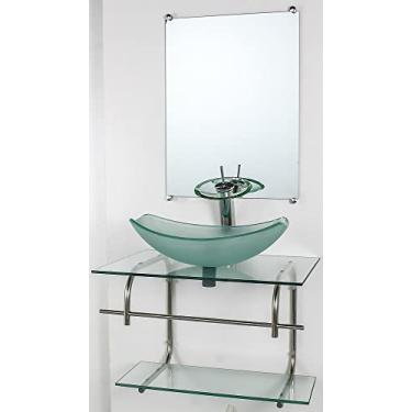 Imagem de GABINETE DE VIDRO PARA BANHEIRO INOX 60CM CUBA OVAL CHANFRADA INCOLOR