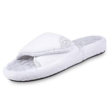 Imagem de isotoner Pantufa feminina Terry Spa sem cadarço com espuma viscoelástica para conforto interno/externo, Branco, 5.5-6