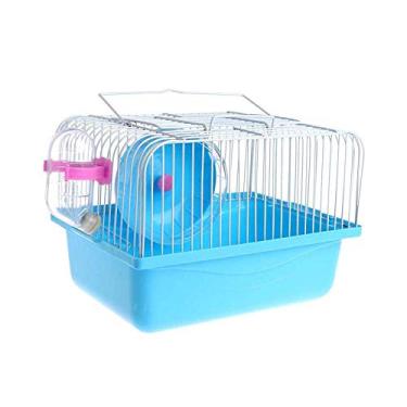 Imagem de Gaiola para hamster com roda de corrida, garrafa de água, bacia de alimentos, ratos portáteis, casa, habitat para sair, viajar (azul)