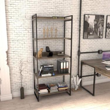 Imagem de Estante Multiuso 5 Prateleiras 187cmx80cm Industrial Kuadra Compace Carvalho Dark