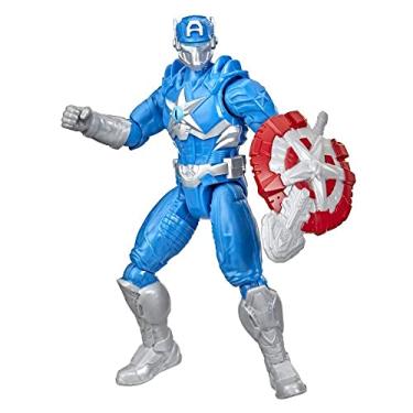 Imagem de MARVEL Boneco Mech Strike Monster Hunters, Figura 15 cm - Capitão América - F4424 - Hasbro, Azul, cinza e vermelho