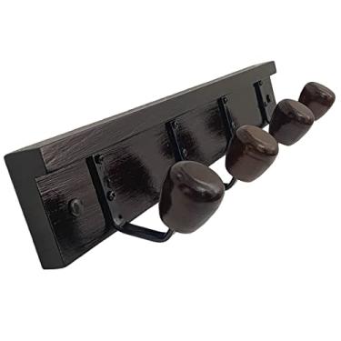 Imagem de Cabide Triunfo 4 ganchos cabideiro de madeira p/Parede ou Porta Organizador de Roupas e Acessórios. Cor:Marrom