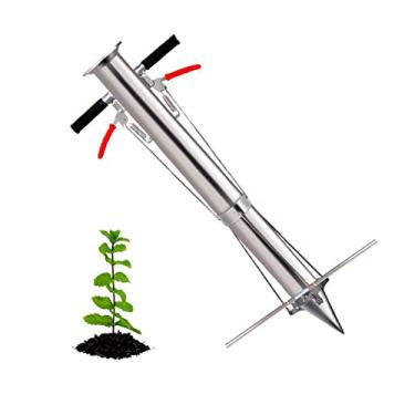 Imagem de Foern Ferramenta para plantador de bulbos multifuncional, cultivador de mudas de vegetais de aço inoxidável, ferramenta de transplante de semeador de broca manual planta jovem para estufa de jardim, metálico