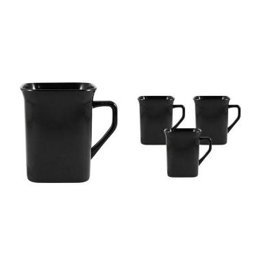 Imagem de Kit 4 Canecas Quadrada Preto 250Ml Plástico Premium