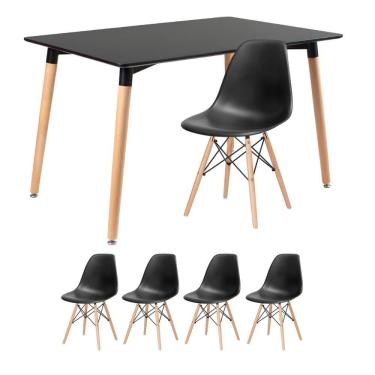 Imagem de KIT - Mesa de jantar retangular Eames 80 x 120 cm preto + 4 cadeiras Eiffel DSW
