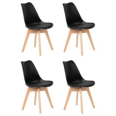 Imagem de Kit 4 Cadeiras Jantar Eames Wood Leda Design Estofada Preta - Soffi
